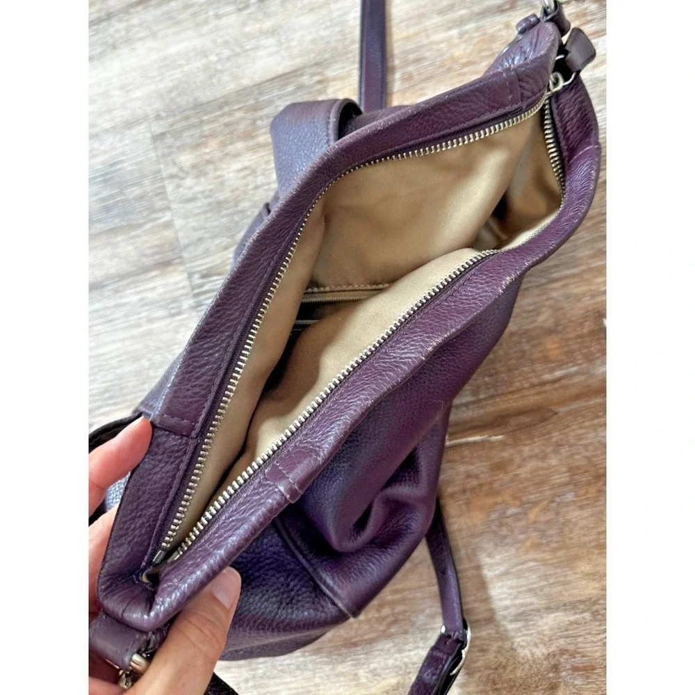 Coach Purse Purple Plum Pebbled Leather Crossbody Hobo Large F31323